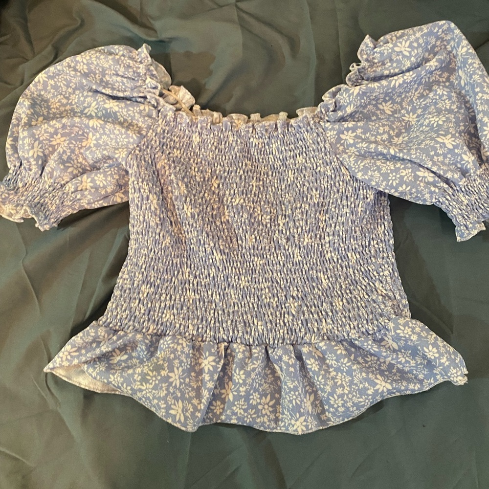 Valleygirl Pink Smocked Puff Sleeve Crop Top